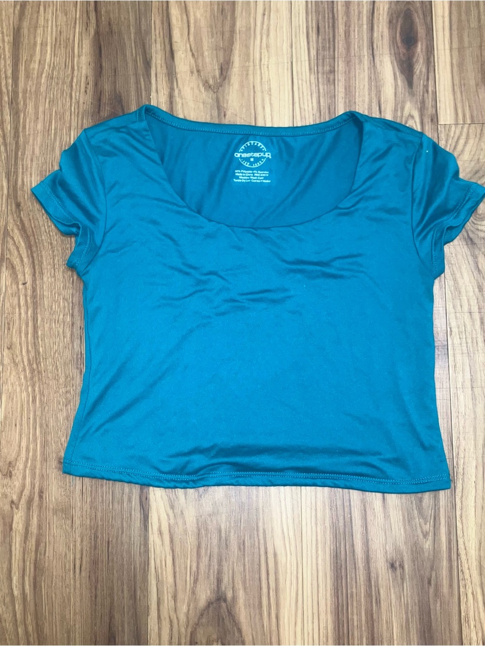 Source Unknown Teal Scoop Neck Crop Top